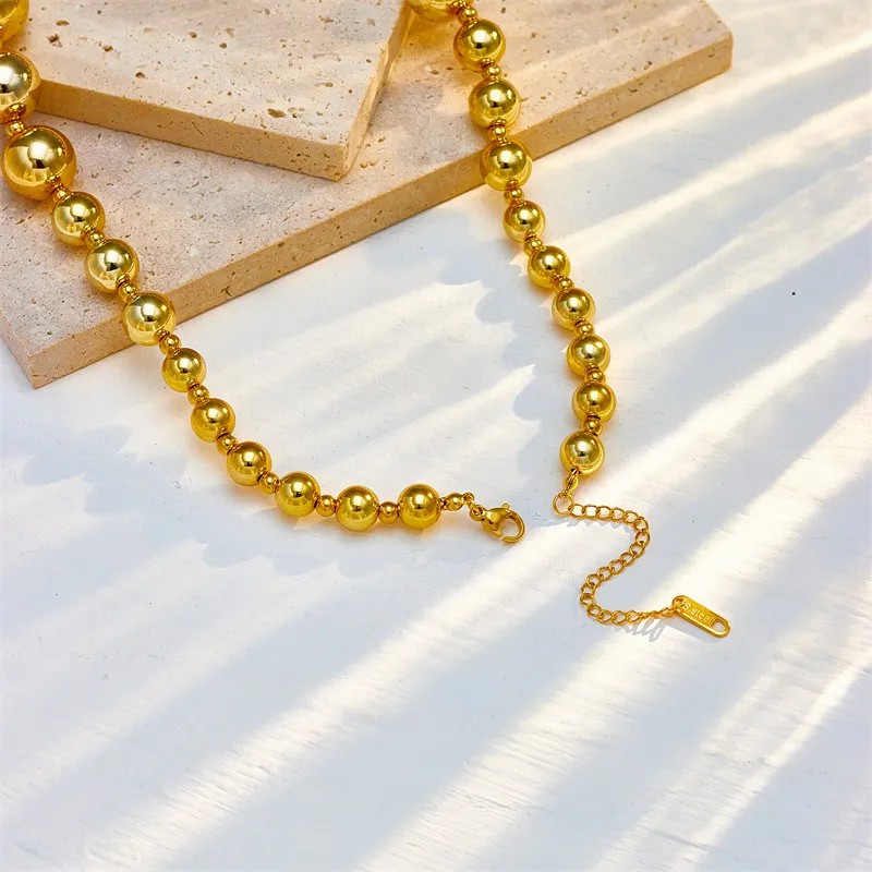 Casual Exaggerated Round CCB Titanium Steel Beaded Plating 18K Gold Plated Necklace_colorza_3