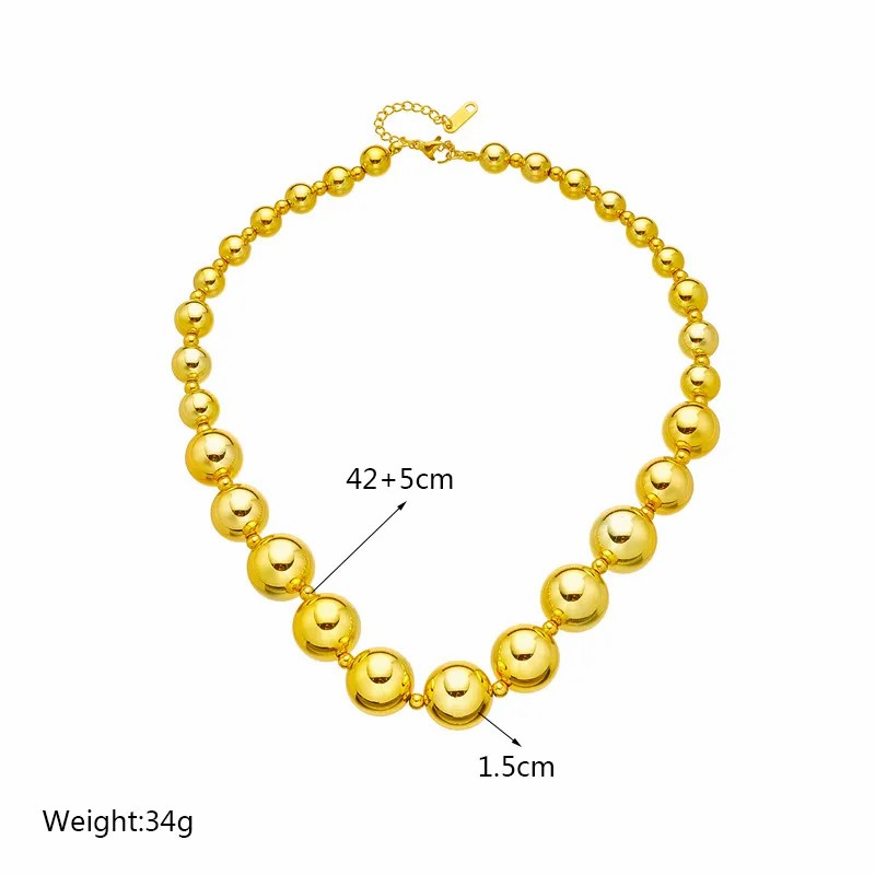 Casual Exaggerated Round CCB Titanium Steel Beaded Plating 18K Gold Plated Necklace_colorza_4