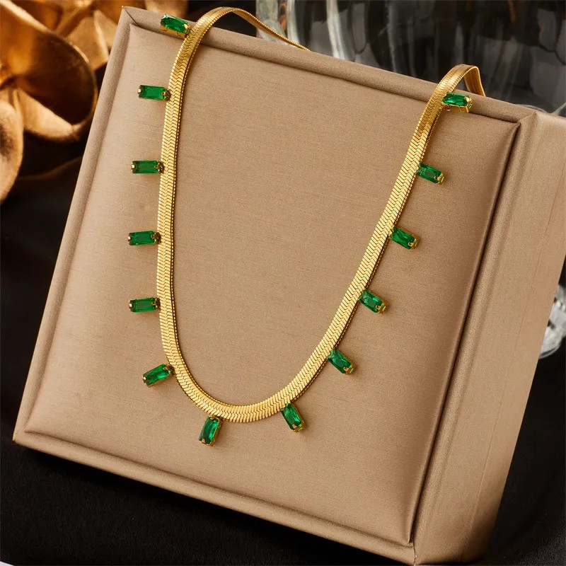 Casual Retro Rectangle Titanium Steel Plating Inlay Artificial Rhinestones 18K Gold Plated Necklace_colorza_1