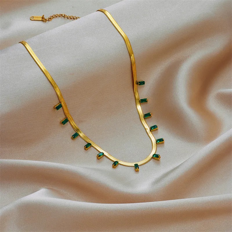 Casual Retro Rectangle Titanium Steel Plating Inlay Artificial Rhinestones 18K Gold Plated Necklace_colorza_2