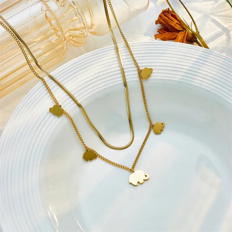 Retro Elephant Titanium Steel Enamel Plating 18K Gold Plated Pendant Necklace_colorza_2