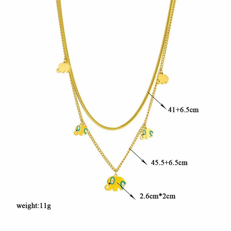 Retro Elephant Titanium Steel Enamel Plating 18K Gold Plated Pendant Necklace_colorza_4