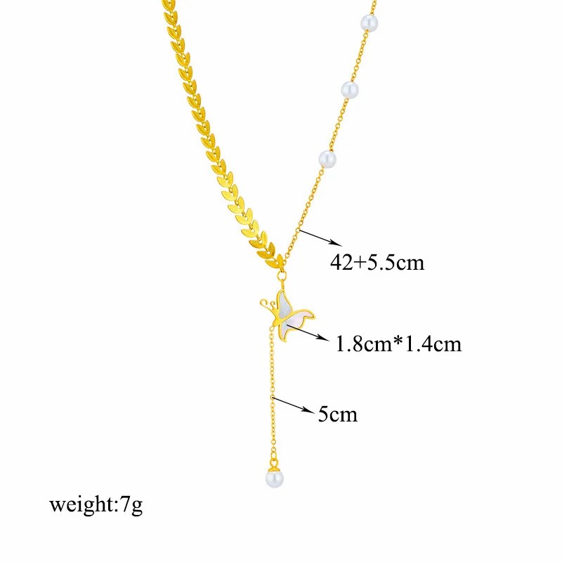 Baroque Style Butterfly Titanium Steel Plating Inlay Shell 18K Gold Plated Pendant Necklace_colorza_4
