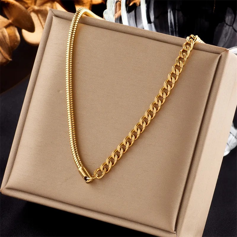 Casual Color Block Titanium Steel Plating 18K Gold Plated Necklace_colorza_1