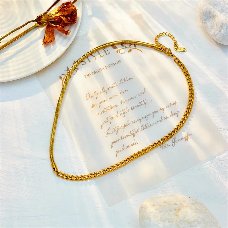 Casual Color Block Titanium Steel Plating 18K Gold Plated Necklace_colorza_3