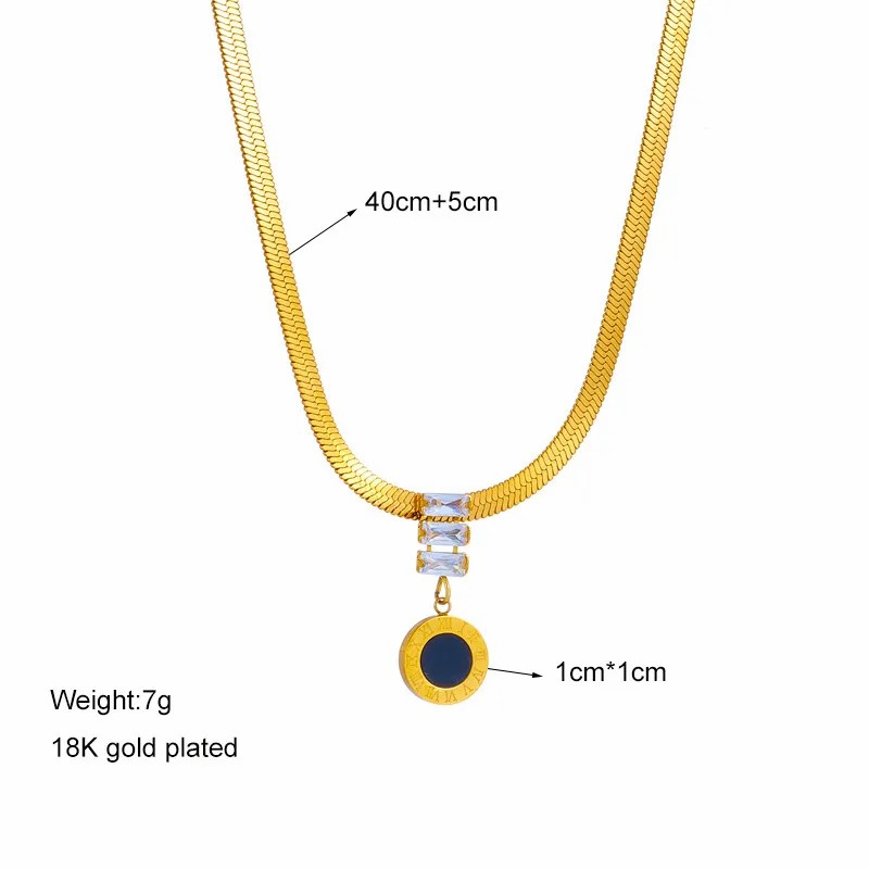 Retro Round Titanium Steel Plating Inlay Artificial Rhinestones 18K Gold Plated Pendant Necklace_colorza_4