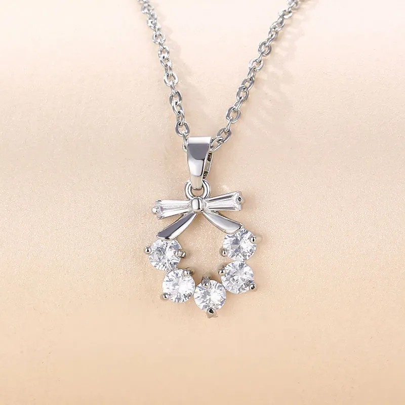 Elegant Round Flower Butterfly Stainless Steel Plating Inlay Zircon 18K Gold Plated Pendant Necklace_colorza_5