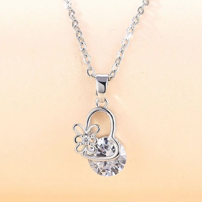 Elegant Round Flower Butterfly Stainless Steel Plating Inlay Zircon 18K Gold Plated Pendant Necklace_colorza_11
