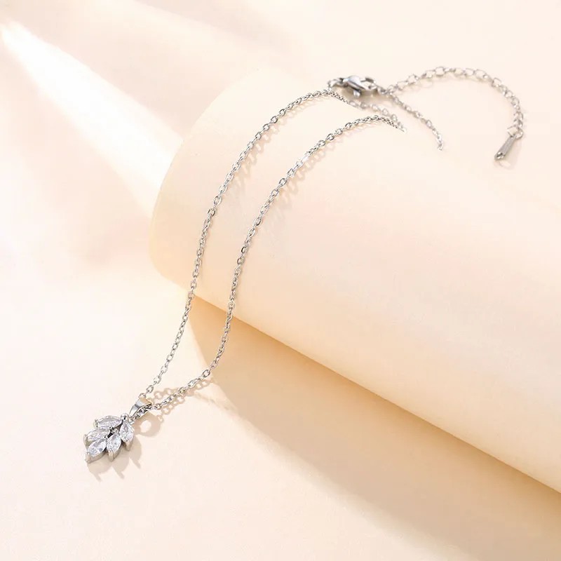 Elegant Leaf Stainless Steel Plating Inlay Zircon 18K Gold Plated Pendant Necklace_colorza_2
