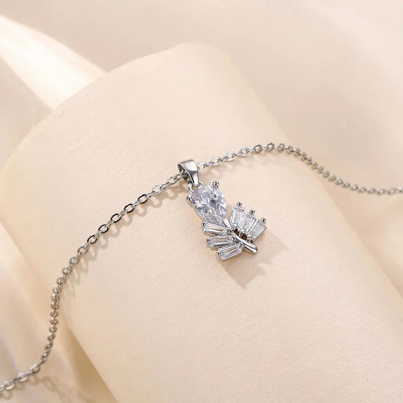 Elegant Leaf Stainless Steel Plating Inlay Zircon 18K Gold Plated Pendant Necklace_colorza_3