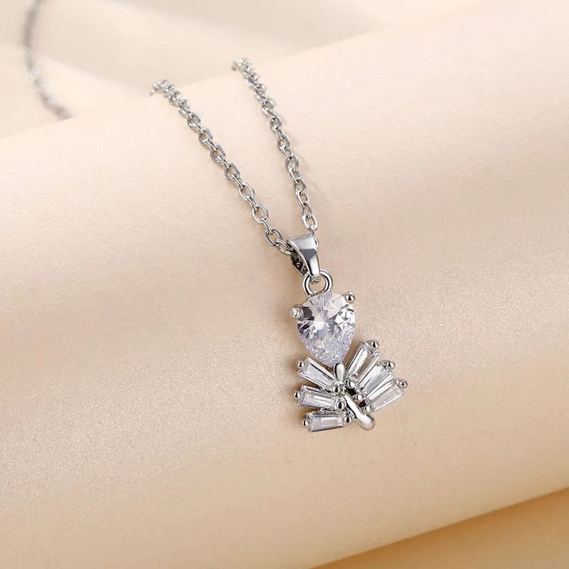 Elegant Leaf Stainless Steel Plating Inlay Zircon 18K Gold Plated Pendant Necklace_colorza_4