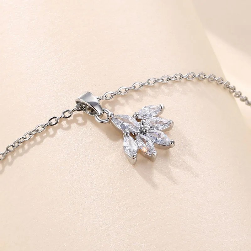 Elegant Leaf Stainless Steel Plating Inlay Zircon 18K Gold Plated Pendant Necklace_colorza_4
