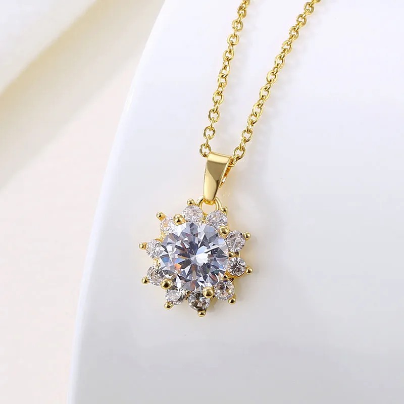 Elegant Flower Stainless Steel Plating Inlay Zircon 18K Gold Plated Pendant Necklace_colorza_2