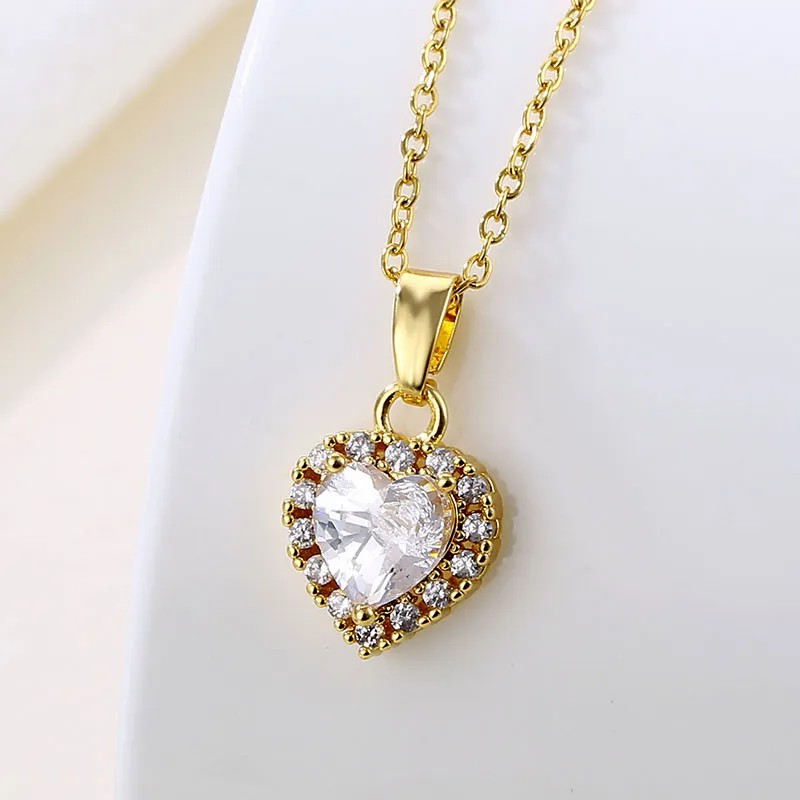 Elegant Heart Shape Stainless Steel Plating Inlay Zircon 18K Gold Plated Pendant Necklace_colorza_3