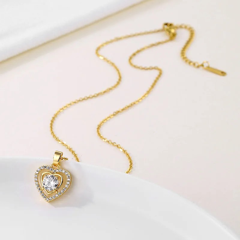 Elegant Heart Shape Stainless Steel Plating Hollow Out Inlay Zircon 18K Gold Plated Pendant Necklace_colorza_2