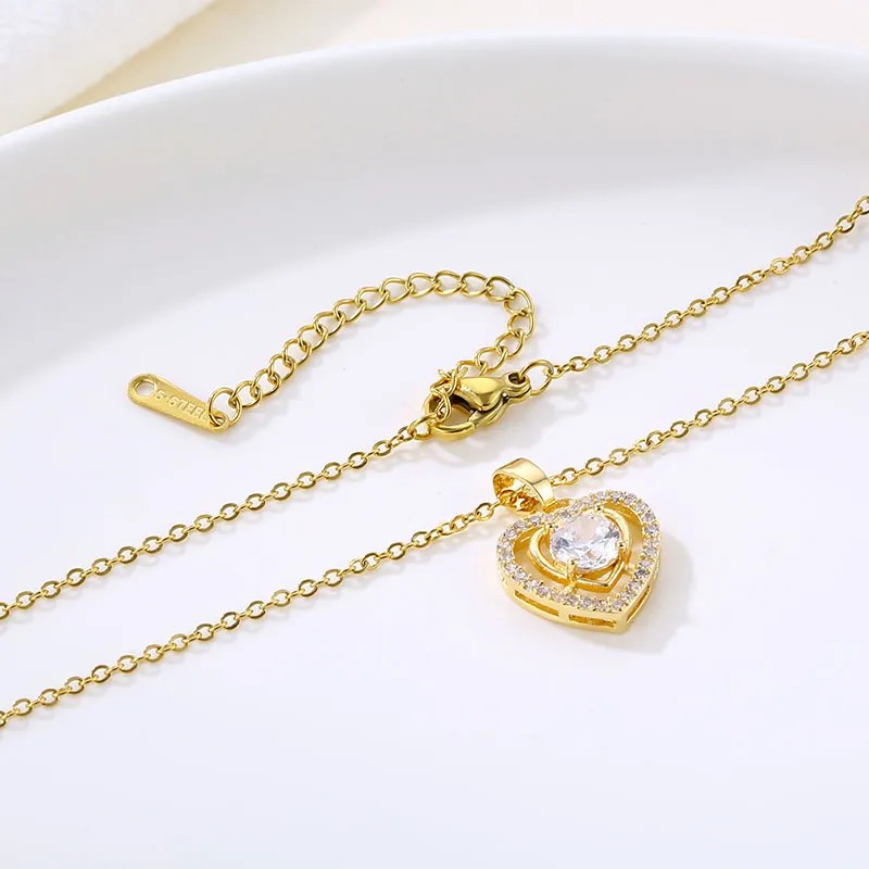 Elegant Heart Shape Stainless Steel Plating Hollow Out Inlay Zircon 18K Gold Plated Pendant Necklace_colorza_4