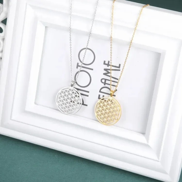 Simple Style British Style Symbol Stainless Steel Hollow Out Pendant Necklace_colorza_11