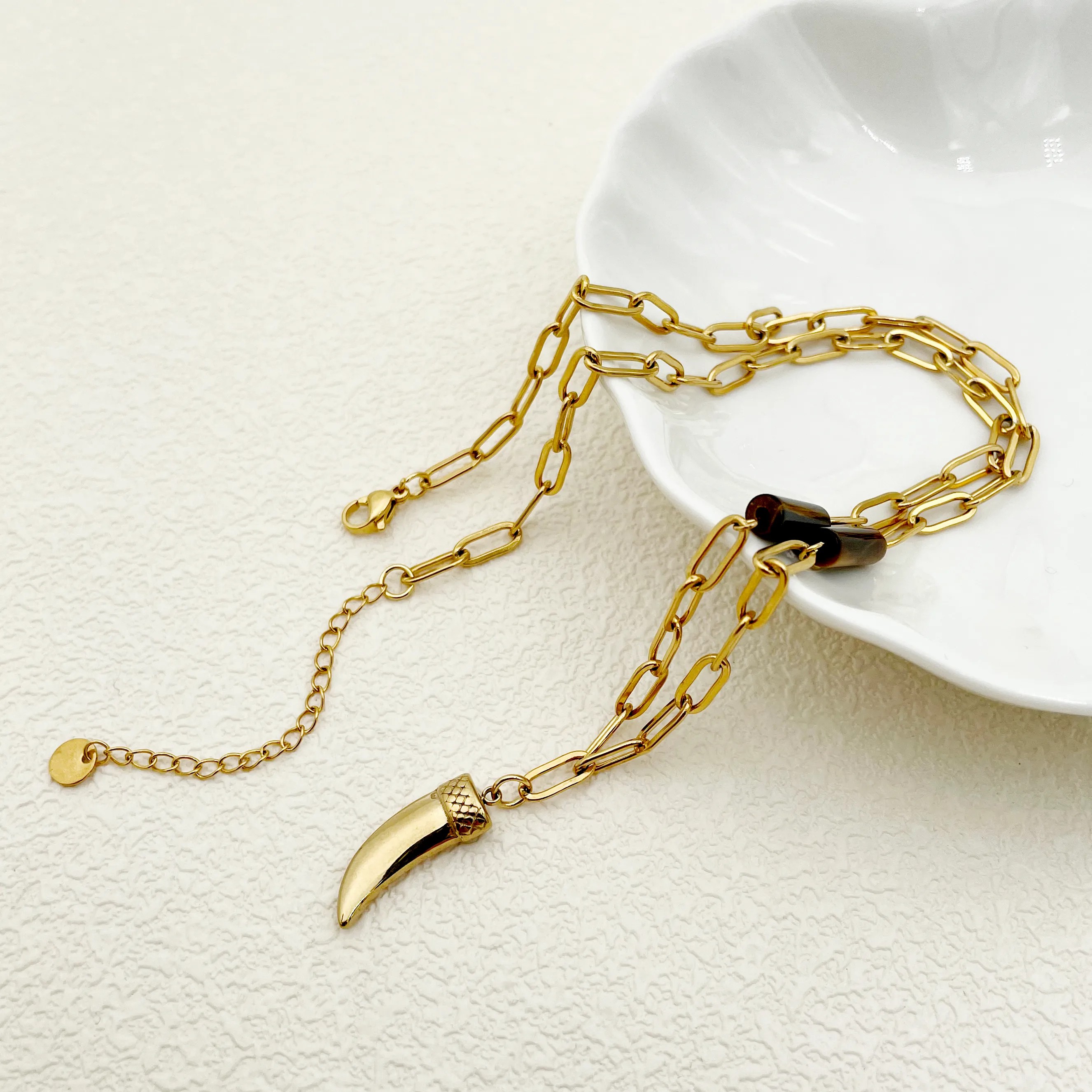 Casual Modern Style Artistic Weapon Stainless Steel Patchwork Plating Inlay Natural Stone Gold Plated Pendant Necklace_colorza_2