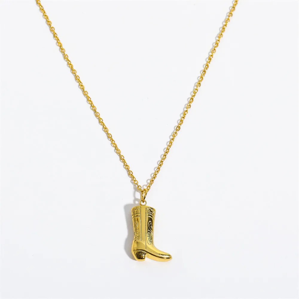 Retro Preppy Style Roman Style Boots Titanium Steel Plating 18K Gold Plated Pendant Necklace_colorza_1