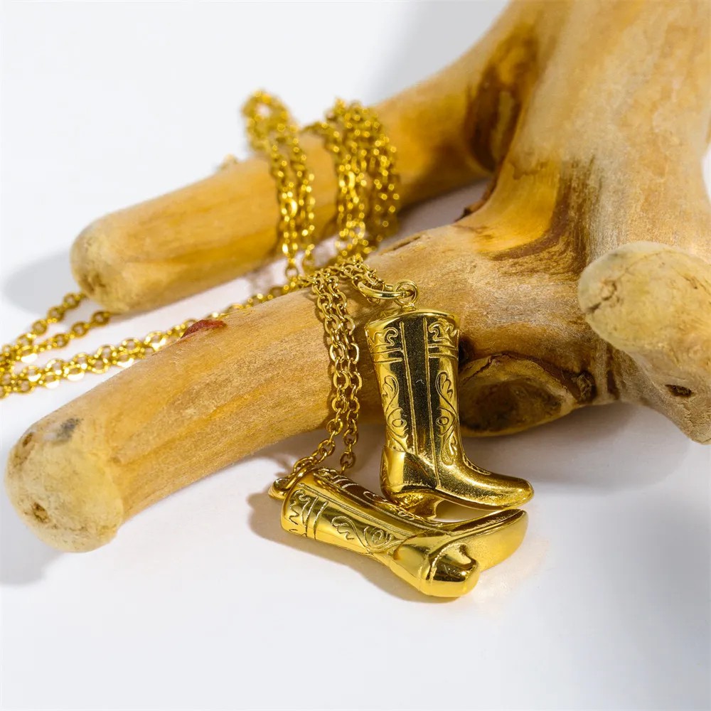 Retro Preppy Style Roman Style Boots Titanium Steel Plating 18K Gold Plated Pendant Necklace_colorza_2