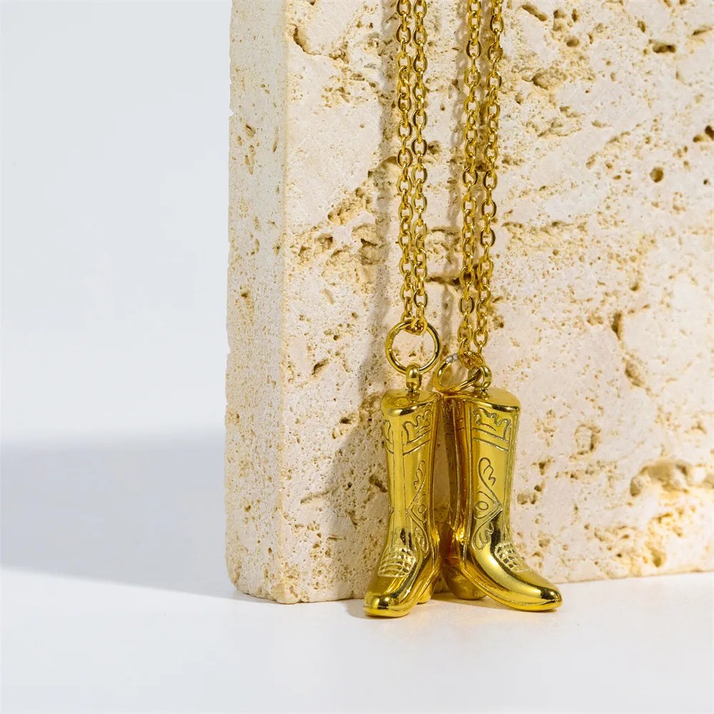 Retro Preppy Style Roman Style Boots Titanium Steel Plating 18K Gold Plated Pendant Necklace_colorza_4