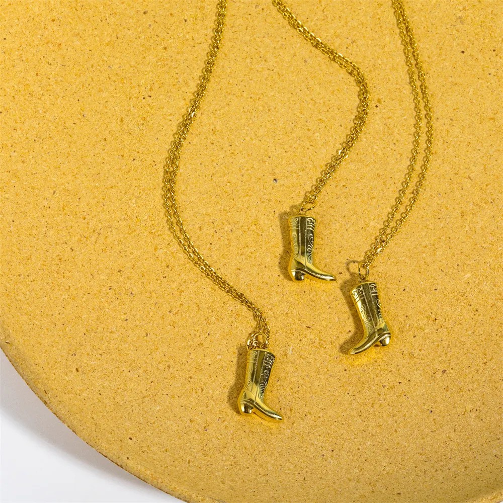 Retro Preppy Style Roman Style Boots Titanium Steel Plating 18K Gold Plated Pendant Necklace_colorza_5