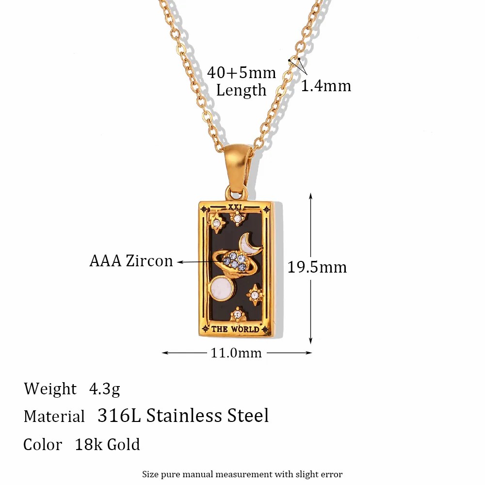 Vintage Style Star Rectangle Stainless Steel Plating Inlay Rhinestones Zircon 18K Gold Plated Pendant Necklace_colorza_2