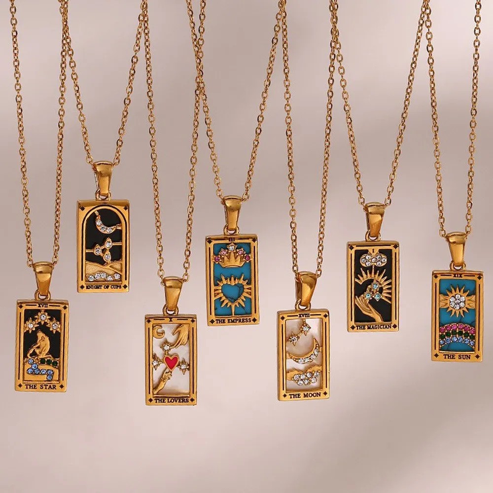 Vintage Style Star Rectangle Stainless Steel Plating Inlay Rhinestones Zircon 18K Gold Plated Pendant Necklace_colorza_3