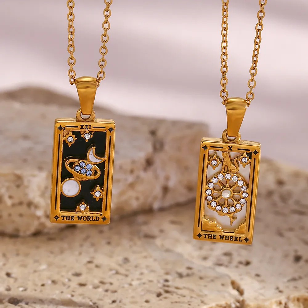 Vintage Style Star Rectangle Stainless Steel Plating Inlay Rhinestones Zircon 18K Gold Plated Pendant Necklace_colorza_5
