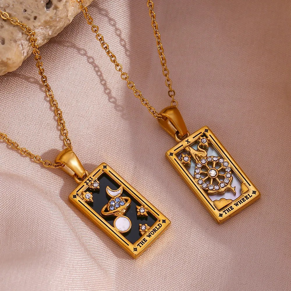 Vintage Style Star Rectangle Stainless Steel Plating Inlay Rhinestones Zircon 18K Gold Plated Pendant Necklace_colorza_8
