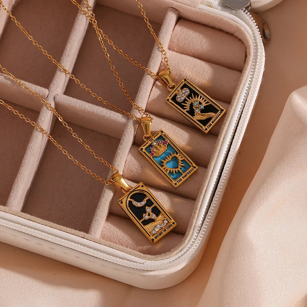Vintage Style Star Rectangle Stainless Steel Plating Inlay Rhinestones Zircon 18K Gold Plated Pendant Necklace_colorza_9