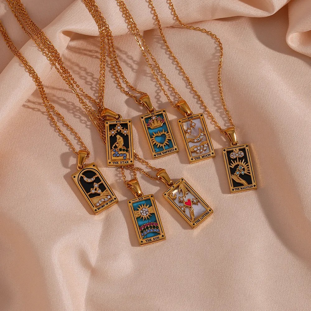 Vintage Style Star Rectangle Stainless Steel Plating Inlay Rhinestones Zircon 18K Gold Plated Pendant Necklace_colorza_10