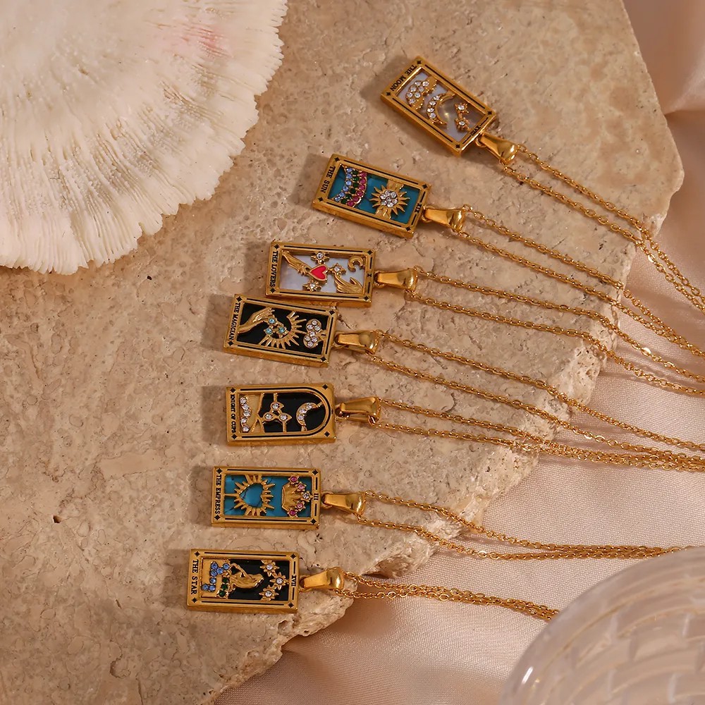 Vintage Style Star Rectangle Stainless Steel Plating Inlay Rhinestones Zircon 18K Gold Plated Pendant Necklace_colorza_11
