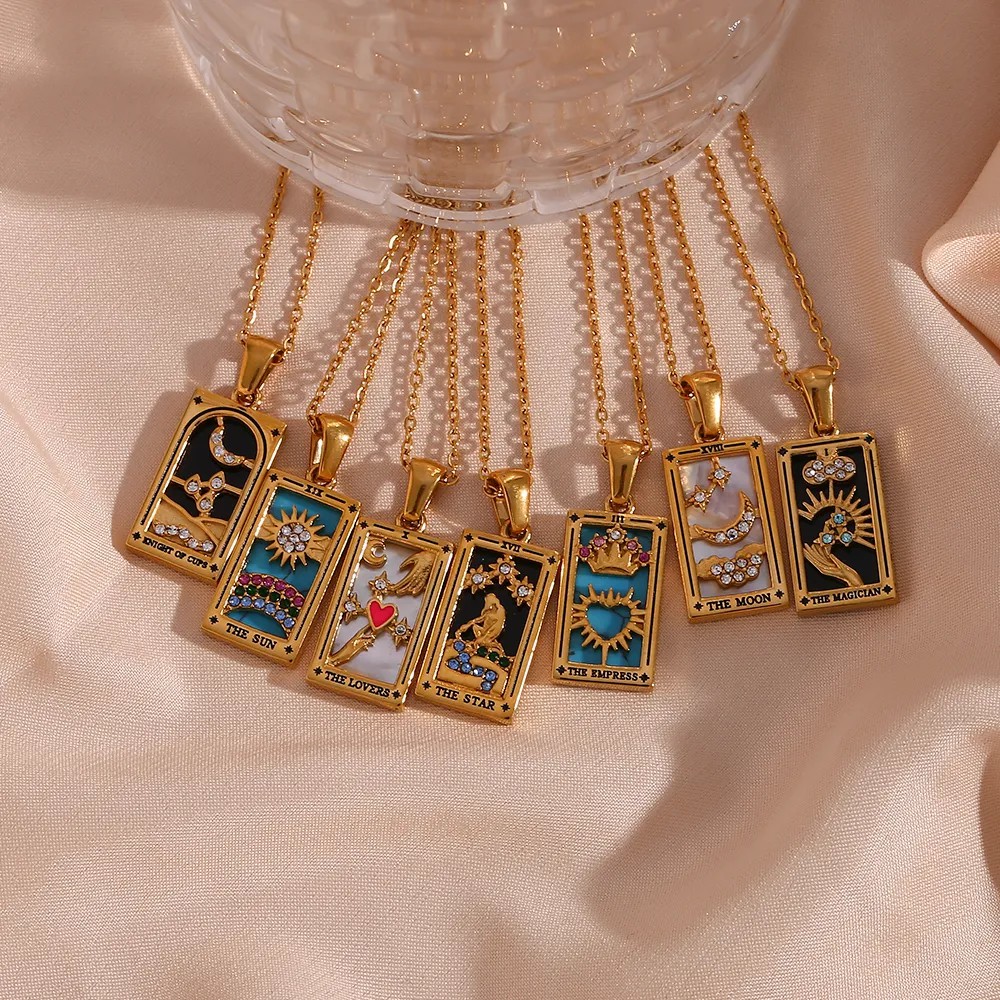 Vintage Style Star Rectangle Stainless Steel Plating Inlay Rhinestones Zircon 18K Gold Plated Pendant Necklace_colorza_12