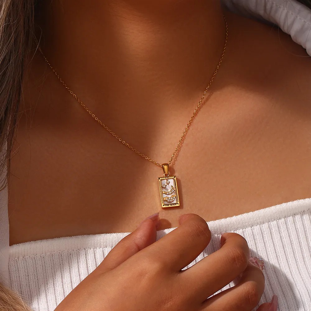 Vintage Style Star Rectangle Stainless Steel Plating Inlay Rhinestones Zircon 18K Gold Plated Pendant Necklace_colorza_13