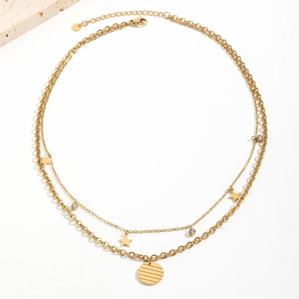 Elegant Streetwear Star Stainless Steel Plating Inlay Rhinestones 14K Gold Plated Layered Necklaces_colorza_1