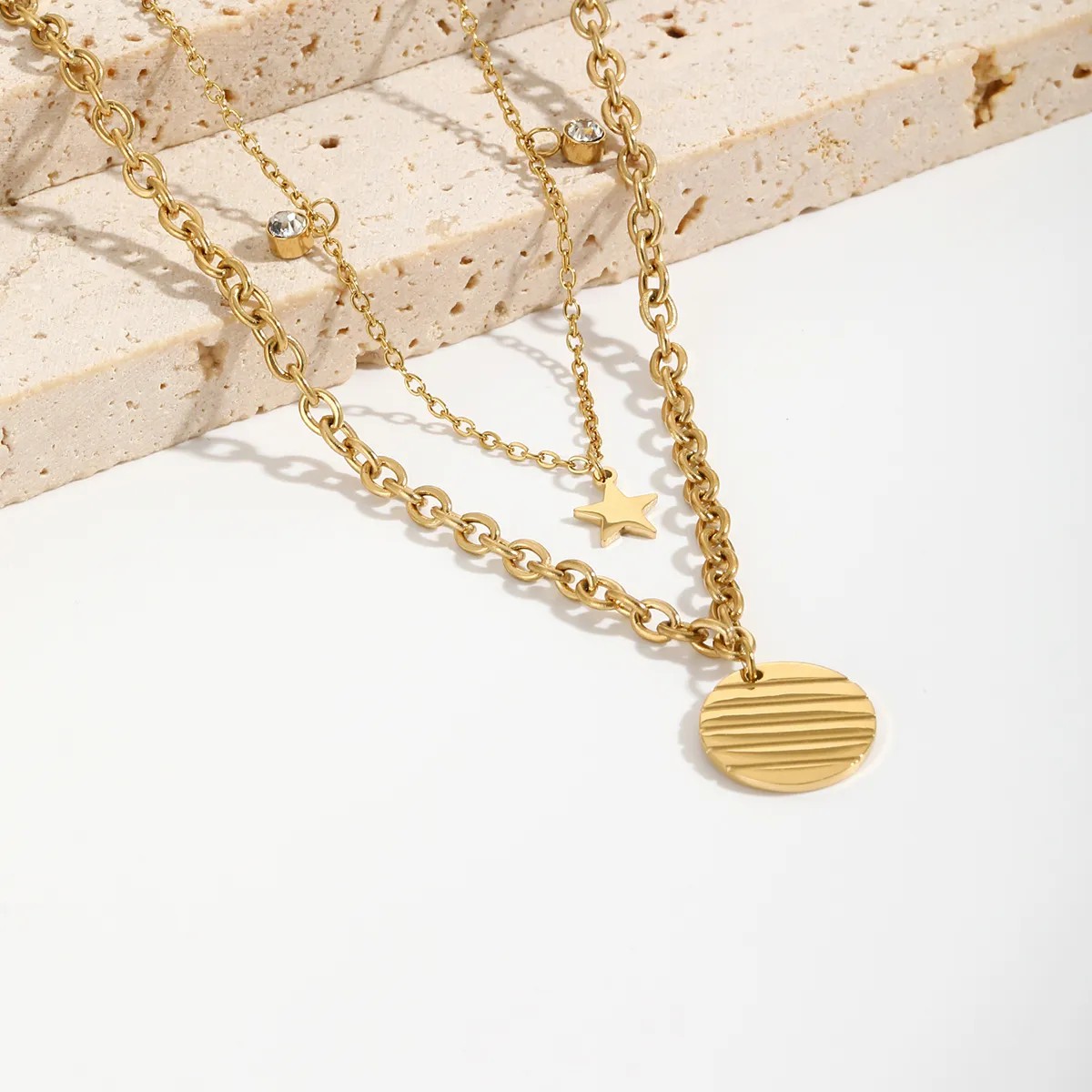 Elegant Streetwear Star Stainless Steel Plating Inlay Rhinestones 14K Gold Plated Layered Necklaces_colorza_2