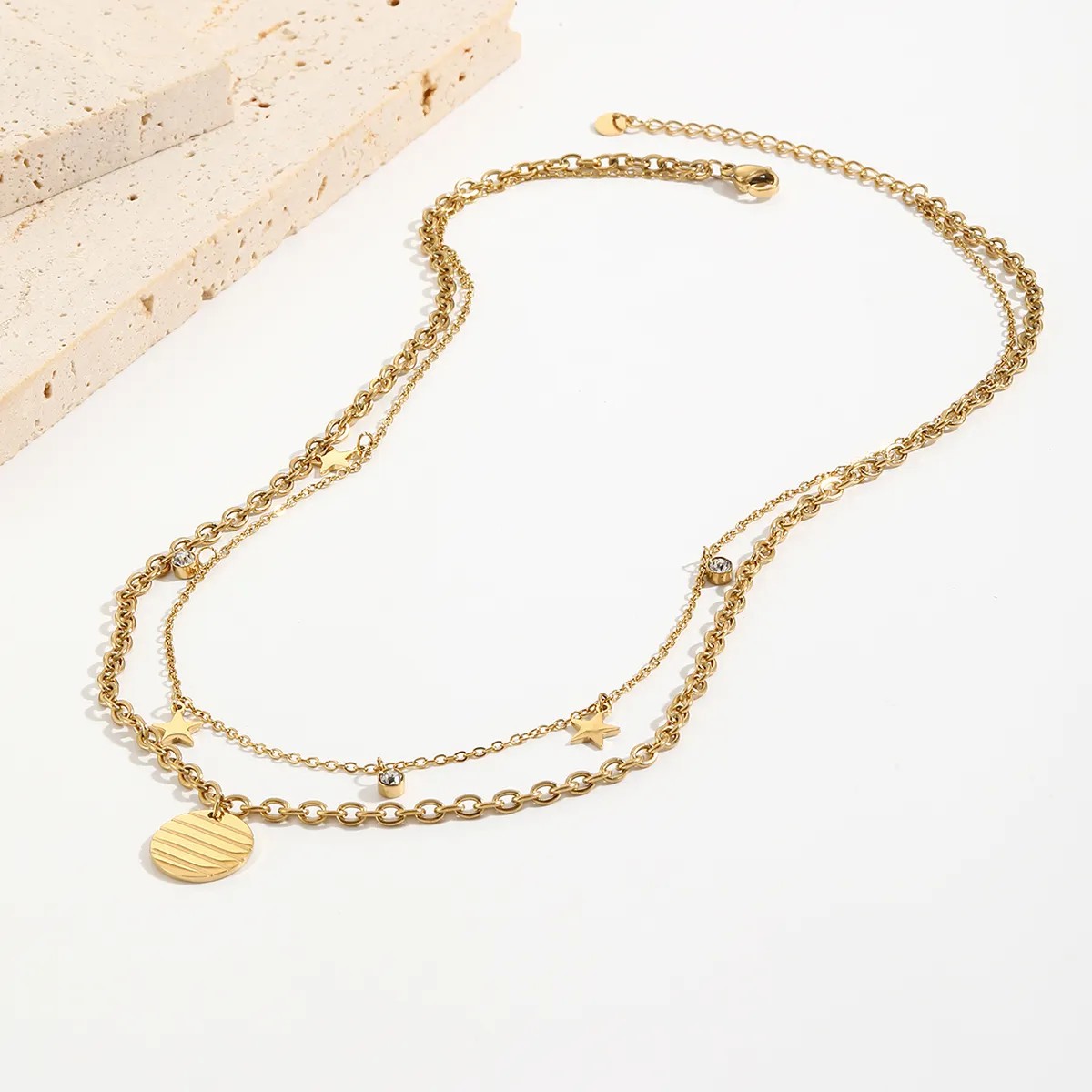 Elegant Streetwear Star Stainless Steel Plating Inlay Rhinestones 14K Gold Plated Layered Necklaces_colorza_3