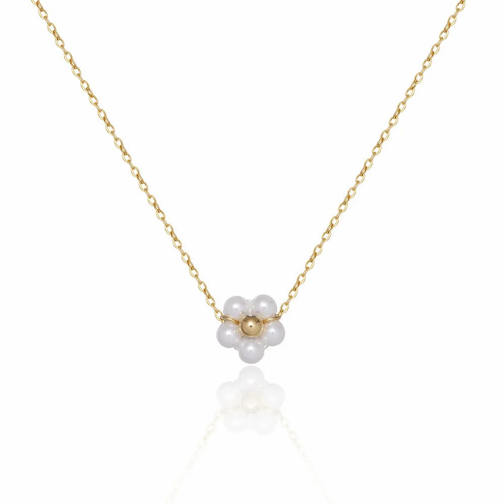 Retro Preppy Style Roman Style Flower Petal Titanium Steel Plating Inlay Artificial Pearls 18K Gold Plated Pendant Necklace_colorza_1