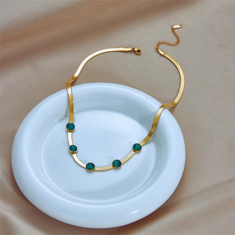 Casual Round Titanium Steel Epoxy Plating Inlay Opal 18K Gold Plated Necklace_colorza_3