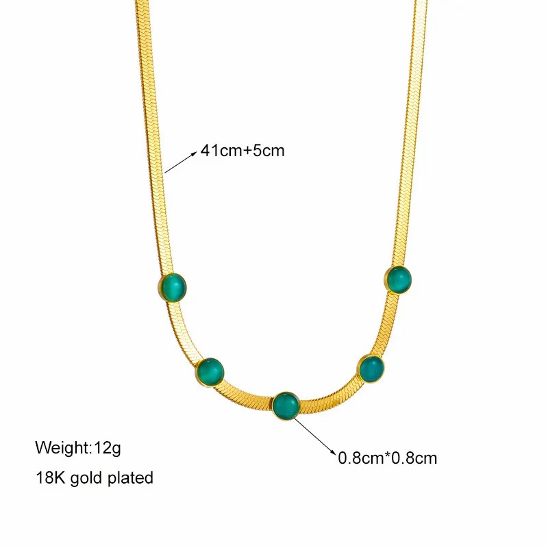 Casual Round Titanium Steel Epoxy Plating Inlay Opal 18K Gold Plated Necklace_colorza_4