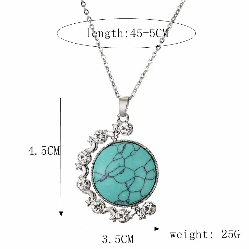 Ethnic Style Round Stainless Steel Plating Inlay Natural Stone Pendant Necklace_colorza_1