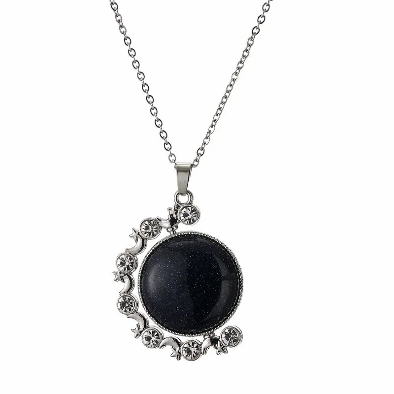 Ethnic Style Round Stainless Steel Plating Inlay Natural Stone Pendant Necklace_colorza_2