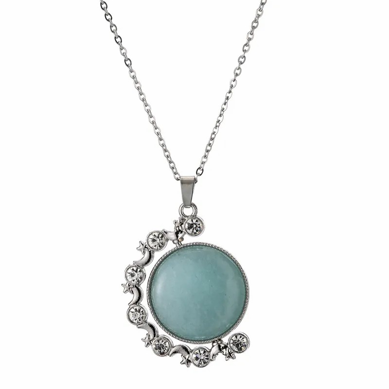 Ethnic Style Round Stainless Steel Plating Inlay Natural Stone Pendant Necklace_colorza_3