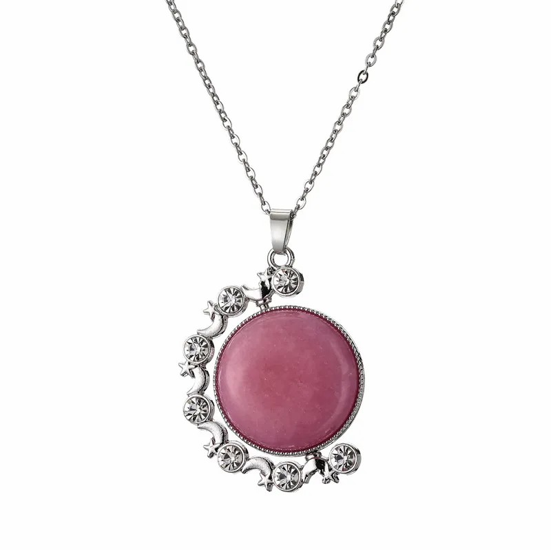 Ethnic Style Round Stainless Steel Plating Inlay Natural Stone Pendant Necklace_colorza_4