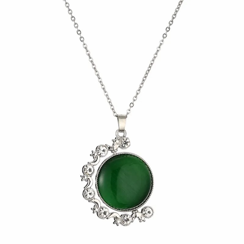 Ethnic Style Round Stainless Steel Plating Inlay Natural Stone Pendant Necklace_colorza_6