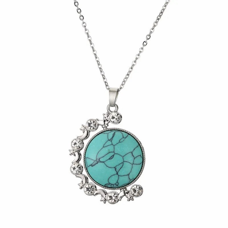 Ethnic Style Round Stainless Steel Plating Inlay Natural Stone Pendant Necklace_colorza_7