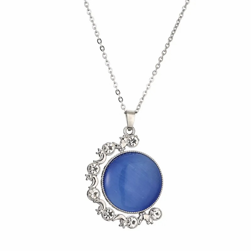Ethnic Style Round Stainless Steel Plating Inlay Natural Stone Pendant Necklace_colorza_9