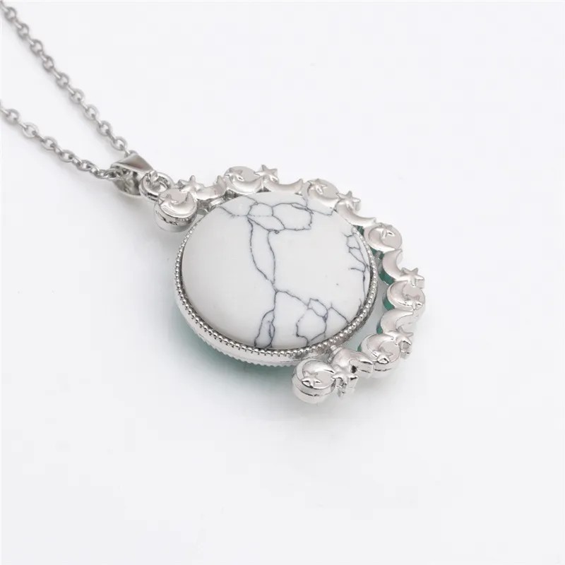 Ethnic Style Round Stainless Steel Plating Inlay Natural Stone Pendant Necklace_colorza_11