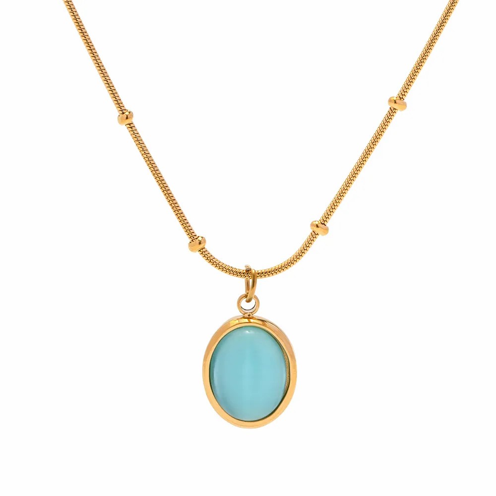Elegant Round Stainless Steel Inlay Opal 18K Gold Plated Pendant Necklace_colorza_6